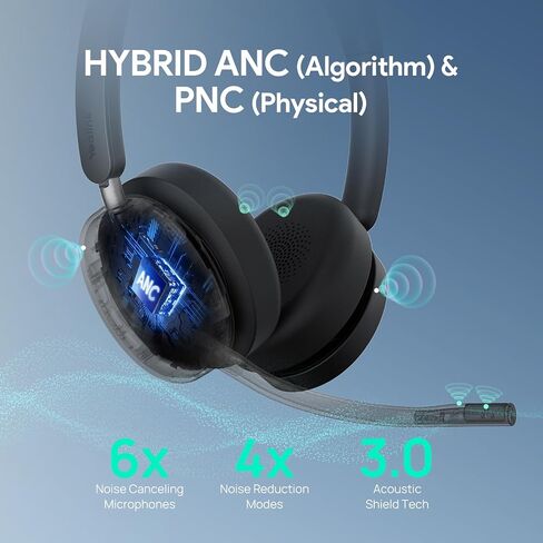 Yealink WH68 ANC DECT&Bluetooth Wireless Headset,606ft Long Rang 96% Active Noise Cancellation StereoTeams Headphones with 6X Noise Cancelling Mic,32H Call,Work Dual Ear Headsets (PC,CellPhone,Laptop) in Saudi Arabia