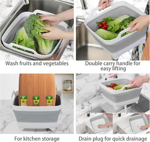 Dishpan for Washing Dishes, 2.4Gal/9L Wash Basin with Draining Plug Carry Handles, Collapsible Bucket for Cleaning, Portable Sink, Foldable Plastic Tub in Saudi Arabia