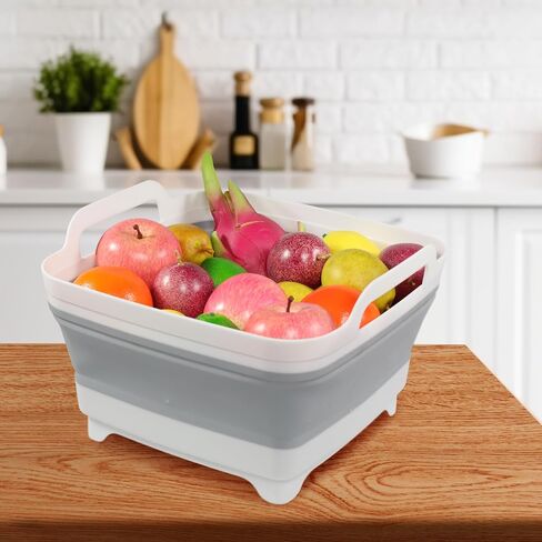 Dishpan for Washing Dishes, 2.4Gal/9L Wash Basin with Draining Plug Carry Handles, Collapsible Bucket for Cleaning, Portable Sink, Foldable Plastic Tub in Saudi Arabia