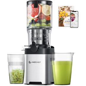 AMZCHEF Cold Press Juicer, 5.4" Juicer Machines with Large Feed Chute for Whole Fruits & Vegetables, Stainless Steel Juice Extractor with Large Auger, Triple Strainers, Easy Cleanup & Assembly in Kuwait