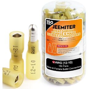 jeemiter 300pcs 22-16Awg Heat Clink Bullet Countors-Red Male and Female Andricaltals Andrical Forminals لأسلاك السيارات ، البحرية ، القوارب ، أضواء الشاحنة 12 فولت ، استريو و DIY في زجاجة رقبة مزدوجة in Kuwait