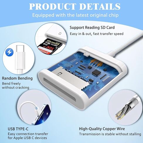 iPhone SD Card Reader USB C, Digital Camera Adapter iPhone 16, Trail Camera SD Card Reader USB C Memory Card Reader for iPhone 16/15/iPad/MacBook/iMac/Galaxy/Android in Saudi Arabia