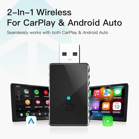 RAINDROPS 2-in-1 Wireless CarPlay Adapter & Android Auto Adapter,Plug & Play Auto Connect,Built Car Play/Android Auto Wireless,Faster Transfer Stable Connect in Kuwait