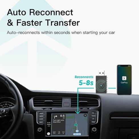RAINDROPS 2-in-1 Wireless CarPlay Adapter & Android Auto Adapter,Plug & Play Auto Connect,Built Car Play/Android Auto Wireless,Faster Transfer Stable Connect in Kuwait