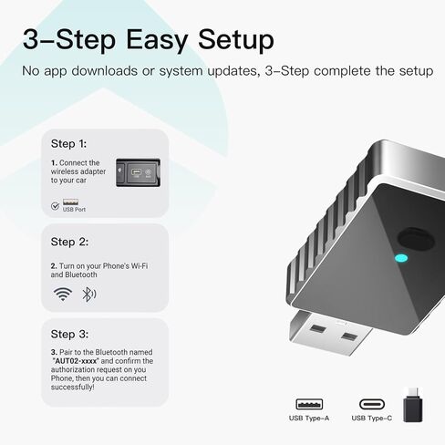 RAINDROPS 2-in-1 Wireless CarPlay Adapter & Android Auto Adapter,Plug & Play Auto Connect,Built Car Play/Android Auto Wireless,Faster Transfer Stable Connect in Kuwait