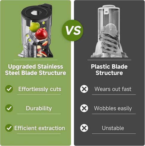 AMZCHEF Cold Press Juicer, 5.4" Juicer Machines with Large Feed Chute for Whole Fruits & Vegetables, Stainless Steel Juice Extractor with Large Auger, Triple Strainers, Easy Cleanup & Assembly in Kuwait