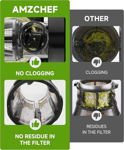 Cold Press Juicer Machines, AMZCHEF Slow Masticating Juicer with Reverse Function, High Juice Yield, Easy Clean with Brush, Recipes for High Nutrient Fruits and Vegetables, Black(Updated) in Kuwait