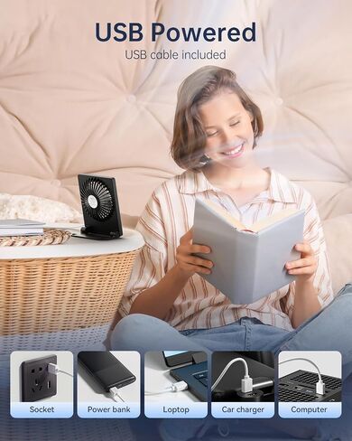 TriPole Mini Desk Fan USB Powered Portable Fan Small Personal Fan 3 Speeds Strong Airflow Table Fan for Travel Home Office Bedroom Desktop, 3.3ft Cable (No Battery, Black) in Kuwait