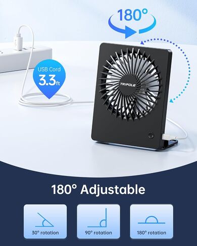 TriPole Mini Desk Fan USB Powered Portable Fan Small Personal Fan 3 Speeds Strong Airflow Table Fan for Travel Home Office Bedroom Desktop, 3.3ft Cable (No Battery, Black) in Kuwait