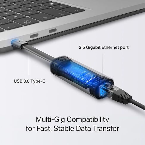 TP-Link USB C to Ethernet Adapter, 2.5 G Plug & Play Network Adapter | Type-C to RJ45 | Aluminum Alloy Case | Thunderbolt 4/3 Compatible for MacBook Pro/Air, iPad, iPhone 16 Pro/Max and More (UE302C) in Saudi Arabia