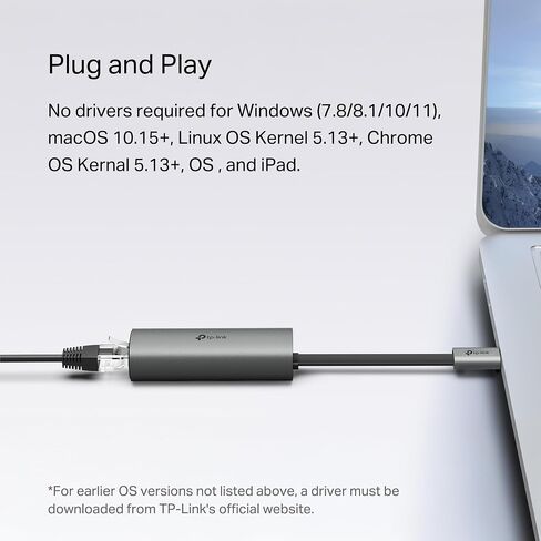 TP-Link USB C to Ethernet Adapter, 2.5 G Plug & Play Network Adapter | Type-C to RJ45 | Aluminum Alloy Case | Thunderbolt 4/3 Compatible for MacBook Pro/Air, iPad, iPhone 16 Pro/Max and More (UE302C) in Saudi Arabia