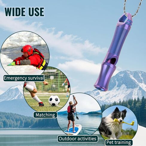 TACRAY Titanium Whistle – Ultra-Loud 120+ dB, CNC Machined, Lightweight & Durable – Perfect for Emergency Survival, Hiking, Camping, and Outdoor Safety – Includes Stainless Steel Chain in Kuwait