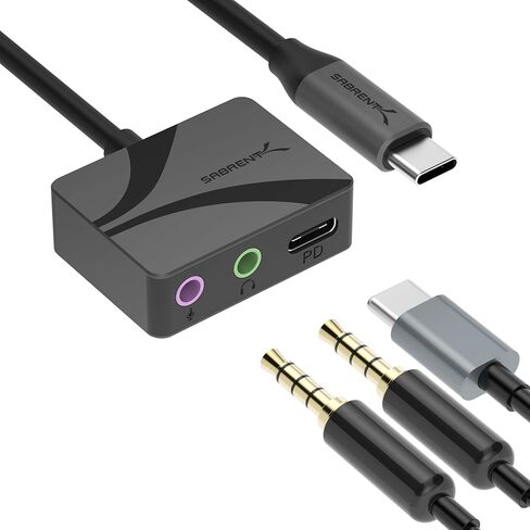SABRENT USB Type-C to 3.5mm Audio Adapter with 100W PD, USB C External Sound Card for Headset Microphone Speakers Stereo Output 24-bit 96KHz Compatible with Laptop Tablet Smartphone (AU-PACM) in Saudi Arabia