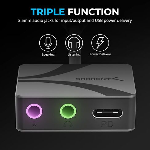 SABRENT USB Type-C to 3.5mm Audio Adapter with 100W PD, USB C External Sound Card for Headset Microphone Speakers Stereo Output 24-bit 96KHz Compatible with Laptop Tablet Smartphone (AU-PACM) in Saudi Arabia