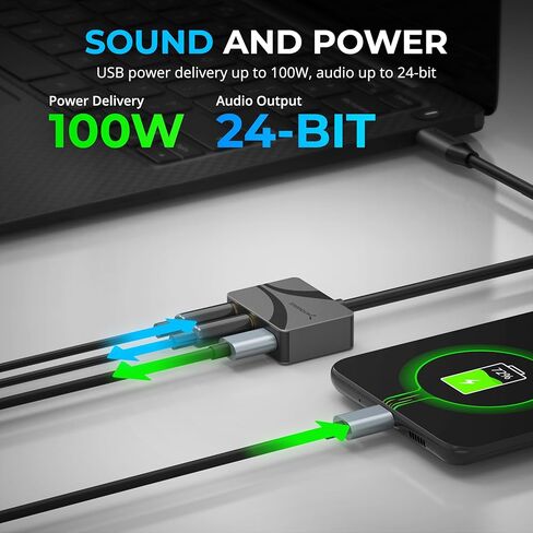 SABRENT USB Type-C to 3.5mm Audio Adapter with 100W PD, USB C External Sound Card for Headset Microphone Speakers Stereo Output 24-bit 96KHz Compatible with Laptop Tablet Smartphone (AU-PACM) in Saudi Arabia