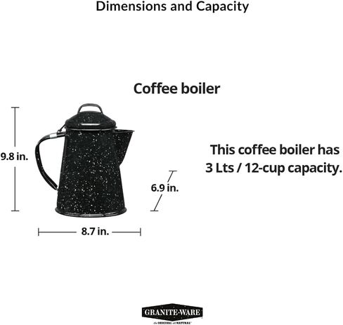 Granite Ware Coffee Boiler, 3-Quart - Stovetop or Campfire Coffee Pot, Durable Enameled Steel for Rapid Heat Absorption, Energy Efficient Design for Outdoor Adventures (Speckled Black) in Kuwait