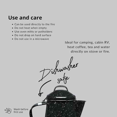 Granite Ware Coffee Boiler, 3-Quart - Stovetop or Campfire Coffee Pot, Durable Enameled Steel for Rapid Heat Absorption, Energy Efficient Design for Outdoor Adventures (Speckled Black) in Kuwait