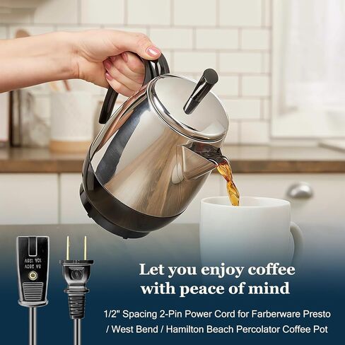3ft Long 2 Pin 1/2 Inch Spacing Power Cord for Farberware Percolator Coffee Maker Pot 138B 142A 142B 142NT Model Electric Cord - Also for Many Rice Cookers and Other Small Appliances in Saudi Arabia