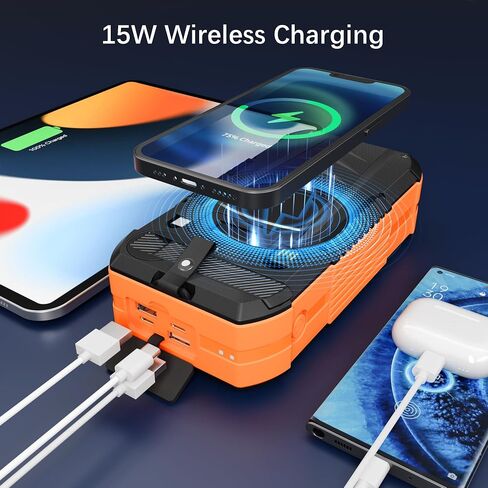 شاحن الطاقة الشمسية اللاسلكية بنك الطاقة 73200mAh تم إنشاؤه في 2 كابلات وكرنك يدوي ، والشاحن المحمول 22.5W شاحن سريع 6 مخرجات و 4 مدخلات حزمة بطارية خارجية مع مصباح يدوي مشرق و Compass in Saudi Arabia