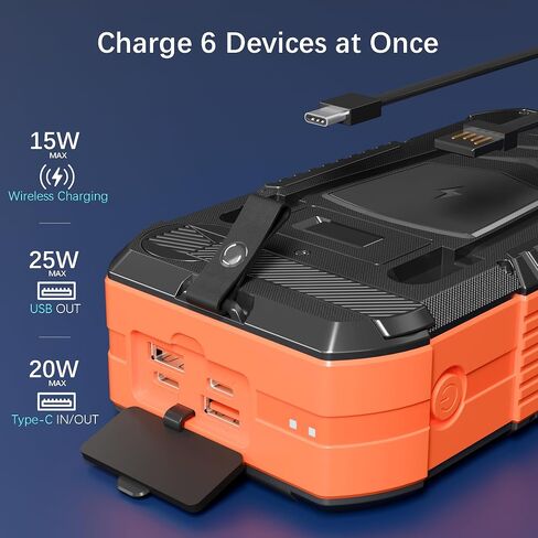شاحن الطاقة الشمسية اللاسلكية بنك الطاقة 73200mAh تم إنشاؤه في 2 كابلات وكرنك يدوي ، والشاحن المحمول 22.5W شاحن سريع 6 مخرجات و 4 مدخلات حزمة بطارية خارجية مع مصباح يدوي مشرق و Compass in Saudi Arabia
