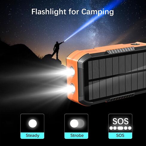 شاحن الطاقة الشمسية اللاسلكية بنك الطاقة 73200mAh تم إنشاؤه في 2 كابلات وكرنك يدوي ، والشاحن المحمول 22.5W شاحن سريع 6 مخرجات و 4 مدخلات حزمة بطارية خارجية مع مصباح يدوي مشرق و Compass in Saudi Arabia