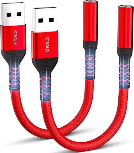 USB to 3.5mm Jack Audio Adapter (2-Pack), External Sound Card Converter，STSAUX USB-A to 3.5mm TRRS 4-Pole Mic Female with PC Windows, Laptop, Mac, Desktops, Linux, Plug and Play No Drivers Needed in Saudi Arabia