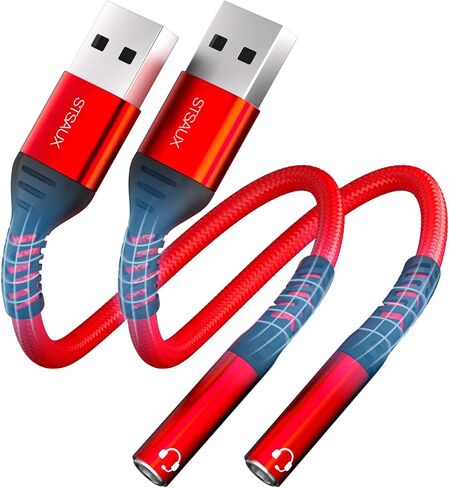 USB to 3.5mm Jack Audio Adapter (2-Pack), External Sound Card Converter，STSAUX USB-A to 3.5mm TRRS 4-Pole Mic Female with PC Windows, Laptop, Mac, Desktops, Linux, Plug and Play No Drivers Needed in Saudi Arabia