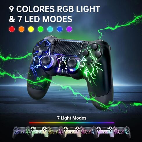 MONE Wireless Controller لـ PS4/PS4 Pro/PS4 Slim & PC - أسود - خلفية RGB Lightning Pattern Illumination ، Hall Effect Howstick ، ​​6 - Axis Gyro ، Type - C ، Touch Pad - مثالي لعشاق الألعاب in Kuwait