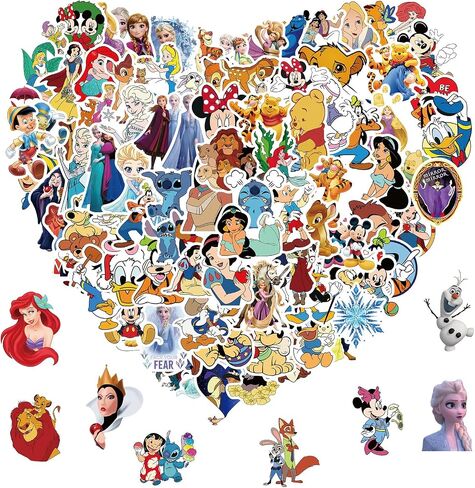 100pcs Disney Cartoon Stickers for Kids Water Bottle, Kawaii Princess Waterproof Vinyl Stickers for Adult Teen Girl Laptop Skateboard Bike Guitar Laggage Bicycle Travel Case Helmet in Saudi Arabia