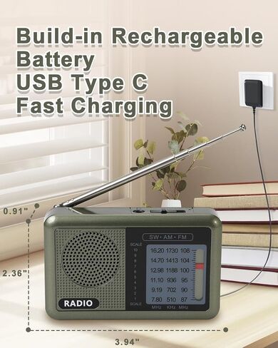 3 Band Mini Pocket Radio with Rechargeable Battery, Portable FM AM Shortwave Radios, Type C Charging Transistor SW Radio with 3.5mm Earphone Jack for Elderly Kids in Saudi Arabia