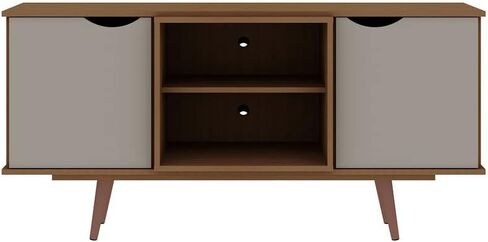 Hampton TV Stand with 4 Shelves & Solid Wood Legs in Off White & Maple Cream 26.57 x 53.54 x 15.75 in. in Saudi Arabia