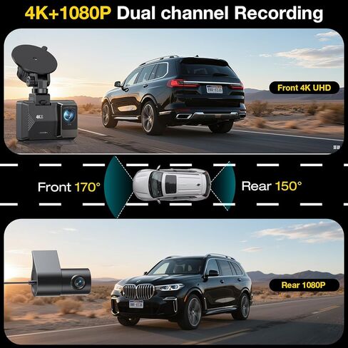 Dash Cam Front Rear, 4K/1080P Dual Channel Dash Cams with 64GB Card, Dash Camera for Cars with 5GHz WiFi, APP Control,2.0" IPS Screen,Night Vision,G-Sensor,170°Wide Angle,Parking Mode,Loop Recording in Saudi Arabia