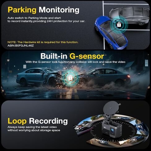 Dash Cam Front Rear, 4K/1080P Dual Channel Dash Cams with 64GB Card, Dash Camera for Cars with 5GHz WiFi, APP Control,2.0" IPS Screen,Night Vision,G-Sensor,170°Wide Angle,Parking Mode,Loop Recording in Saudi Arabia