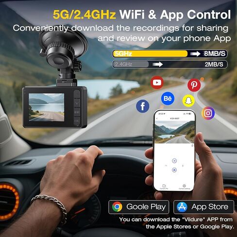 Dash Cam Front Rear, 4K/1080P Dual Channel Dash Cams with 64GB Card, Dash Camera for Cars with 5GHz WiFi, APP Control,2.0" IPS Screen,Night Vision,G-Sensor,170°Wide Angle,Parking Mode,Loop Recording in Saudi Arabia