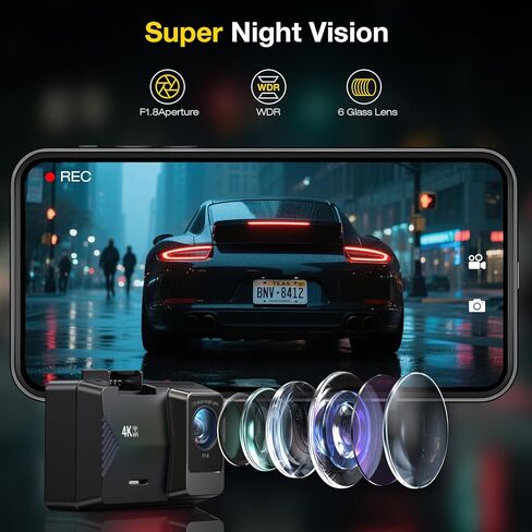 Dash Cam Front Rear, 4K/1080P Dual Channel Dash Cams with 64GB Card, Dash Camera for Cars with 5GHz WiFi, APP Control,2.0" IPS Screen,Night Vision,G-Sensor,170°Wide Angle,Parking Mode,Loop Recording in Saudi Arabia