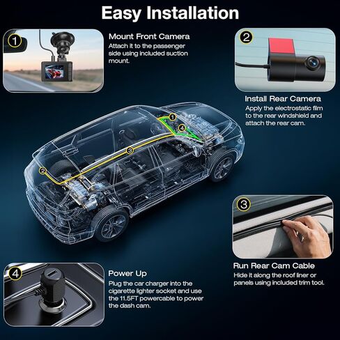 Dash Cam Front Rear, 4K/1080P Dual Channel Dash Cams with 64GB Card, Dash Camera for Cars with 5GHz WiFi, APP Control,2.0" IPS Screen,Night Vision,G-Sensor,170°Wide Angle,Parking Mode,Loop Recording in Saudi Arabia