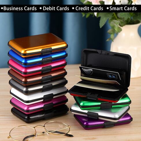 12 Pcs RFID Blocking Credit Cards Holder Mini Slim Aluminum Wallet Metal Business Card Case Credit Card Protector ID Hard Case for Women Men, Multicolor in Saudi Arabia
