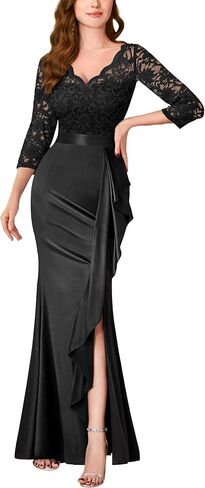 MISSMAY Women's Vintage Floral Lace Ruffle Half Sleeve Evening Party Formal Long Dress in Saudi Arabia