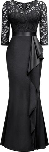 MISSMAY Women's Vintage Floral Lace Ruffle Half Sleeve Evening Party Formal Long Dress in Saudi Arabia