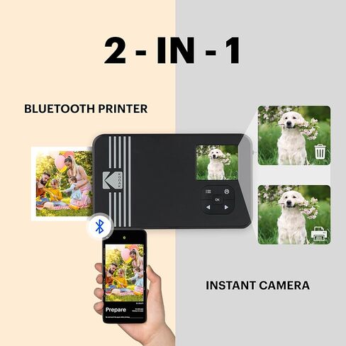 KODAK Mini Shot 2 Retro 4PASS 2-in-1 Instant Digital Camera and Photo Printer (2.1x3.4 inches) Initial 8 Sheets + 60 Sheets Bundle, White in Saudi Arabia