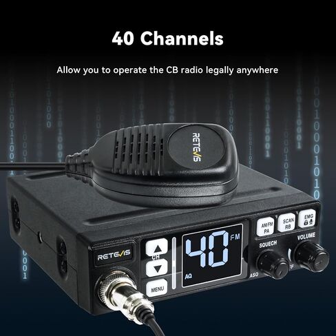 Retevis MB3 40-Channel AM/FM CB Radio Kit with Antenna, Full Set of Fixed-Mount Kit,ANL Noise Reduction, Emergency Channel 9/19, PA & VOX, Auto-Scan,External Speaker Jack,for Trucker Essentials in Saudi Arabia