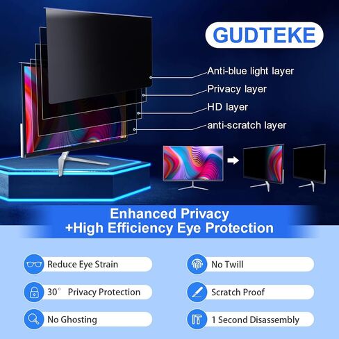 [2-Pack] Computer Privacy Screen Filter 27" Hanging Privacy Screen Protector Compatible Widescreen Computer Monitor with Aspect Ratio 16:9,Anti-Glare Privacy Screen Protector (27" Diagonal) in Saudi Arabia