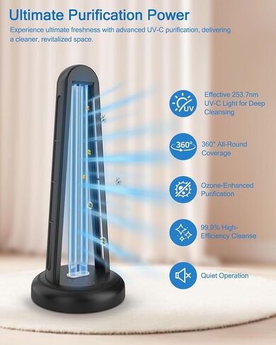 مصباح مطهر UVC Light Light ، 38W جهاز تنقية الأشعة فوق البنفسجية ، مصباح UVC Home Orinfection for Home Clean و Fresh ، Office ، مناطق تجارية مع التحكم عن بُعد ، أسود in Saudi Arabia