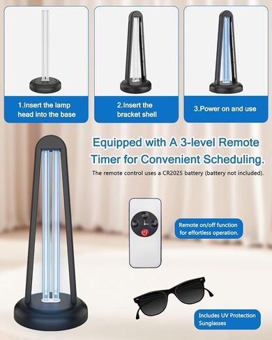 مصباح مطهر UVC Light Light ، 38W جهاز تنقية الأشعة فوق البنفسجية ، مصباح UVC Home Orinfection for Home Clean و Fresh ، Office ، مناطق تجارية مع التحكم عن بُعد ، أسود in Saudi Arabia