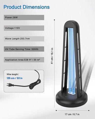 مصباح مطهر UVC Light Light ، 38W جهاز تنقية الأشعة فوق البنفسجية ، مصباح UVC Home Orinfection for Home Clean و Fresh ، Office ، مناطق تجارية مع التحكم عن بُعد ، أسود in Saudi Arabia