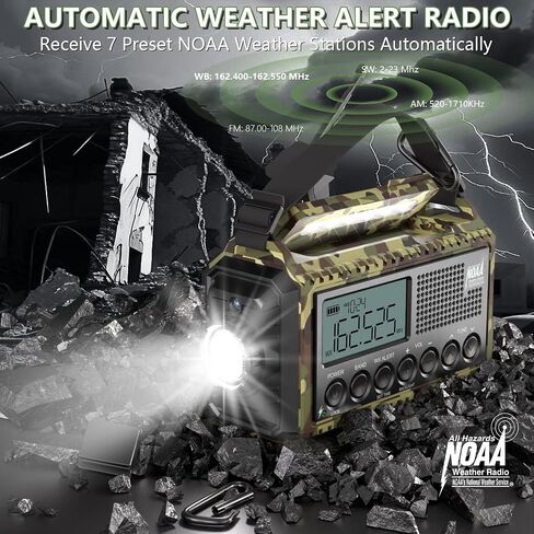 Emergency Weather Radio, 5 Ways Powered Crank Solar Radio, Portable AM/FM/SW/NOAA Weather Radio Battery Operated with Cellphone Charger, Camping Flashlight, Reading Lamp, SOS Alarm for Home Outdoor in Saudi Arabia
