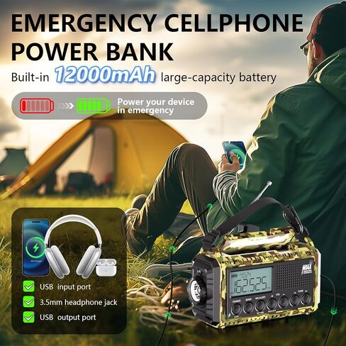 Emergency Weather Radio, 5 Ways Powered Crank Solar Radio, Portable AM/FM/SW/NOAA Weather Radio Battery Operated with Cellphone Charger, Camping Flashlight, Reading Lamp, SOS Alarm for Home Outdoor in Saudi Arabia