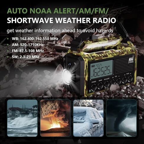 Emergency Weather Radio, 5 Ways Powered Crank Solar Radio, Portable AM/FM/SW/NOAA Weather Radio Battery Operated with Cellphone Charger, Camping Flashlight, Reading Lamp, SOS Alarm for Home Outdoor in Saudi Arabia