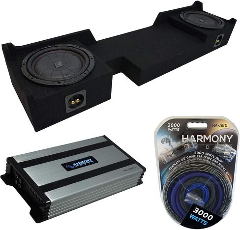 Harmony Audio Kicker Bundle Compatible with 2004-06 Ford F-150 Super Crew Truck CVT10 CompVT Dual 10" Loaded Sub Box Enclosure with HA-A800.1 Amplifier in Saudi Arabia