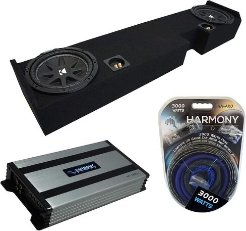 Harmony Audio HA-A800.1 Compatible with Ford F250 F350 Extended/Super Cab Truck 2001-2015 Class D Mono 1600 W Subwoofer Amp, 43C104 10" Comp C10 Series Sub and 2X10FORD-EXCAB-01-08 Dual 10" Sub Box in Saudi Arabia
